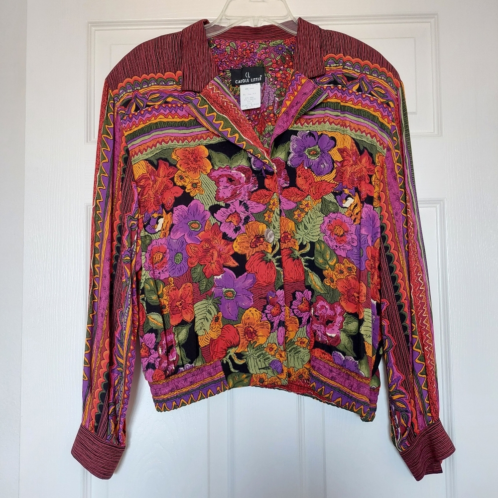 Vtg Carol Little Top Size 8 Floral Cinch Waist Long Sleeve Colorful